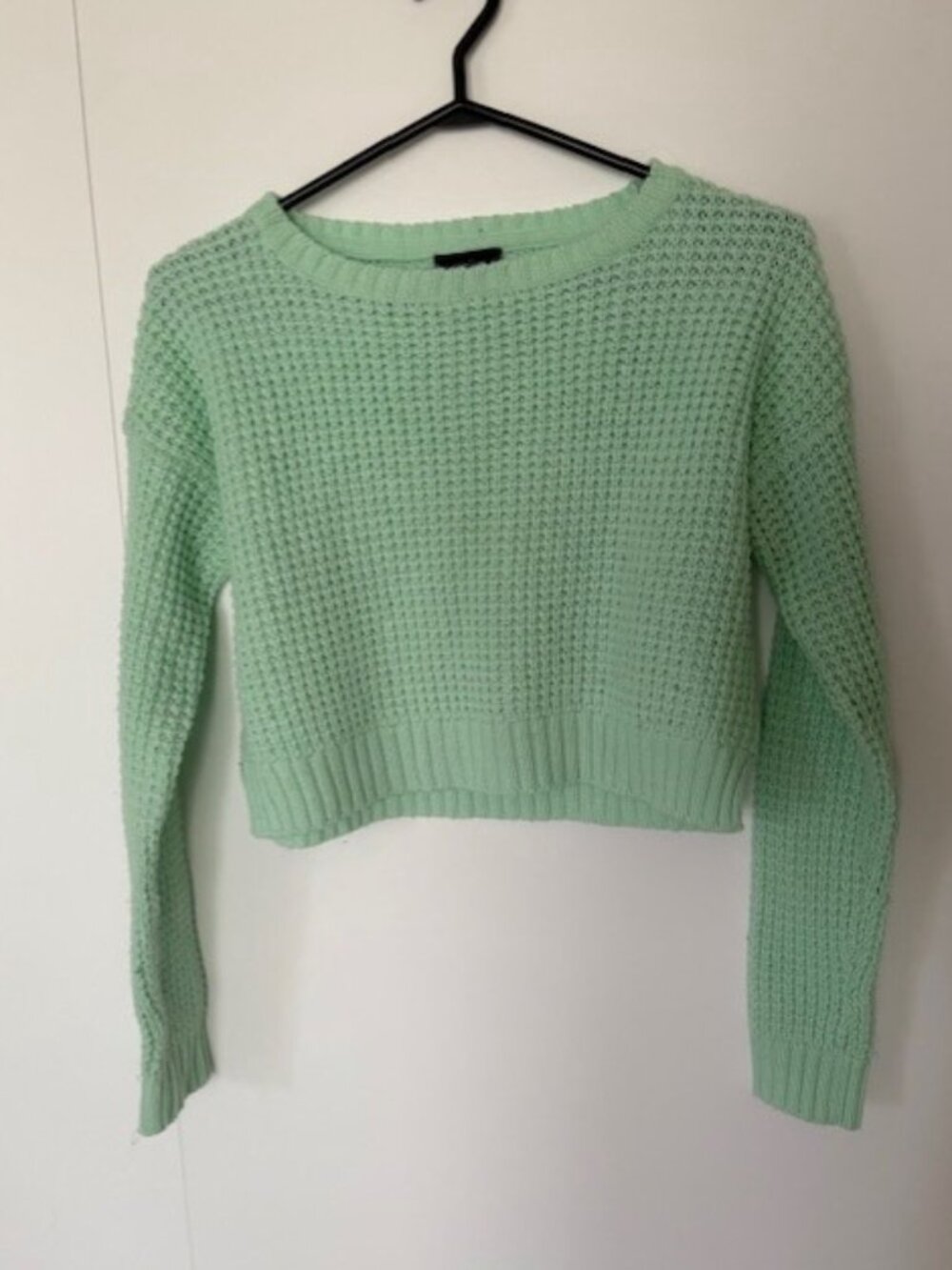 Mint-Green Wide-Neck Cropped Knit Sweatshirt from U2B